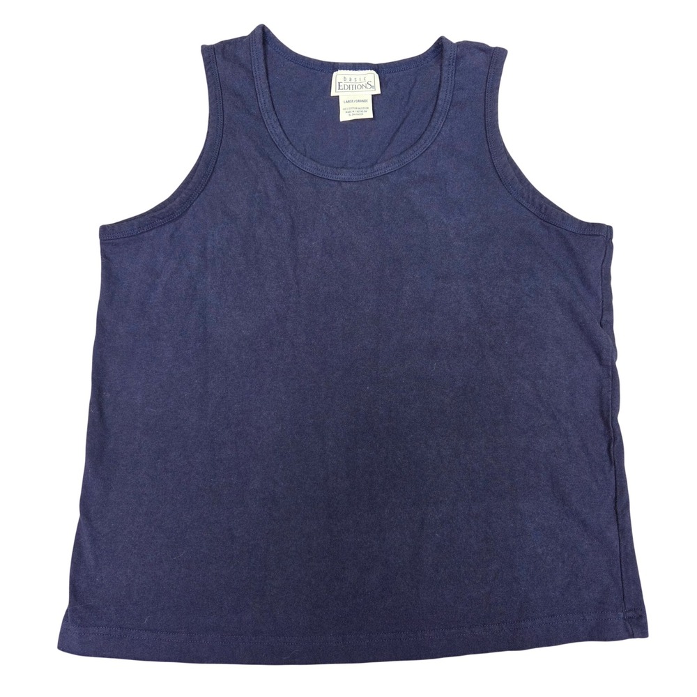 Vintage Basic Editions Mens L Navy Blue 100% Cotton Tank Top Sleeveless Shirt